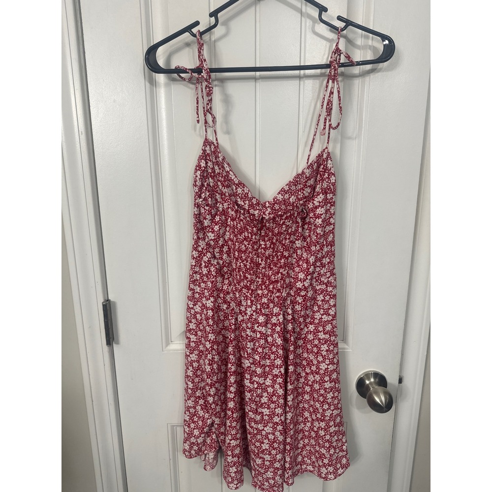Reformation Red White Floral Tie Strap Smocked Back Mini Dress Size 10 - Picture 8 of 10